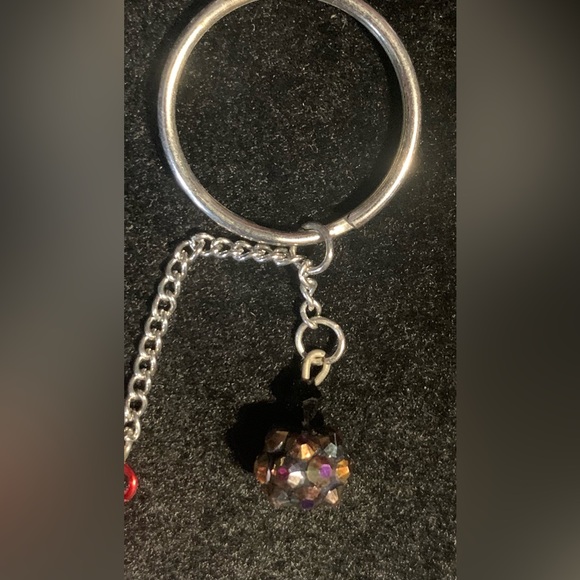 White Seaglass Key Chain Wrapped in Red Wire Beads Cape Breton - Picture 6 of 6